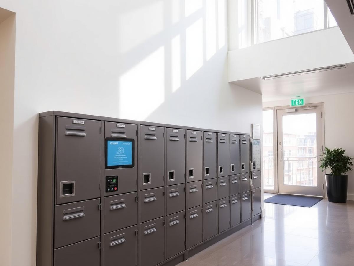 Lockers inteligentes instalados em área comum